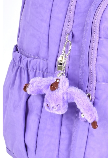 Elatae Su Geçirmez Krinkıl Kumaş Ortopedik Çok Gözlü Okul Sırt Çantası Lila 1625