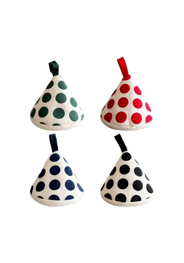 Kırmızı Üçgen Pamuk Pot Kulp Kılıfı Isıya Dayanıklı Nokta Baskı Haşlanma Geçirmez Asılı Döngü Kalın Mini Mutfak Kalbur Kızartma Tavası