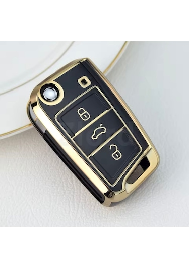 Skoda Karoq Siyah-gold Anahtar Kılıfı