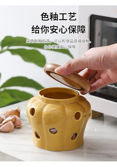 Kangvka Ev Tipi Seramik Baharat Saklama Kabı - Sarımsak, Zencefil, Biber İçin Havalandırmalı Pratik Çözüm Diğer