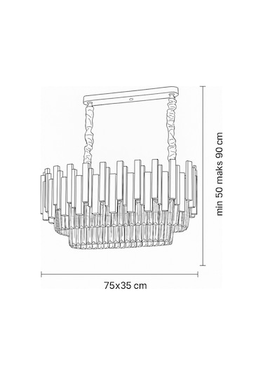 Sima 75x30 Cm'lik Kristal Cam Taşlı Lüks Yemek Masası Üstü Avize - Gümüş Yaldız Gümüş Yaldız