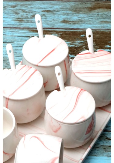 Arow Tr-3013 Janet Pembe 19 Parça Porselen Baharat Takımı Pembe