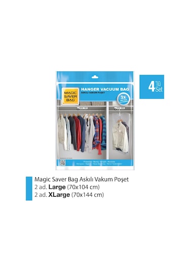 4'Lü Askılı Vakumlu Poşet Seti 2L 2Xl