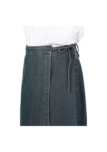Yandan Bağlamalı Denim Etek- Mavi Mavi