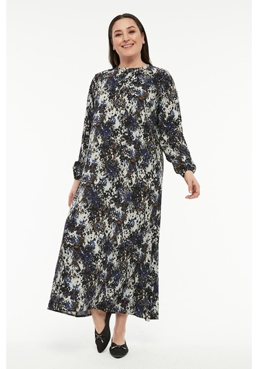 Mavi Desenli Elbise-617-mavi