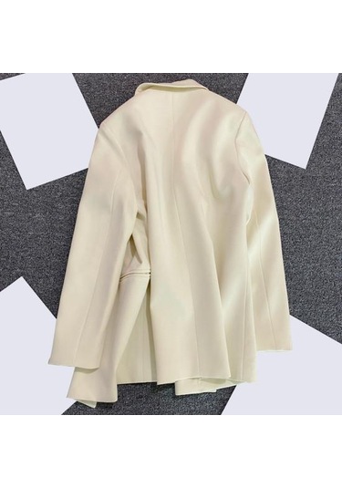 İlkbahar Sonbahar Takım Elbise Ceket Yaka Uzun Kollu Çift Sıralı Takım Elbise Ceket İle Bej