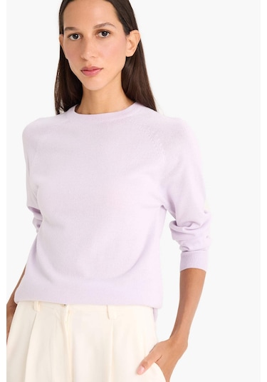 Defacto Relax Fit Bisiklet Yaka Basic Düz Triko Kazak I6913az25wnpr462 Mor