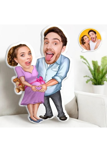 Bebek Bekleyen Çift Hamile Tasarımlı Şekilli Yastık Çok Renkli