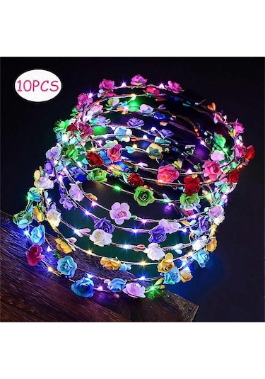 Led Çiçek Çelengi Kafa Bandı Işıklı 10 Adet Led Çiçek Başlığı Çok Renkli