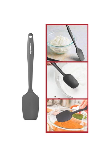 Silicolife Kaşık Spatula, Isıya Dayanıklı Yanmaz Yapışmaz Tek Parça Silikon Kaşık Spatula 27cm Antrasit Antrasit