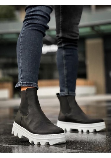 Yüksek Taban Chelsea Bot 113 Siyah Beyaz Taban Renklı