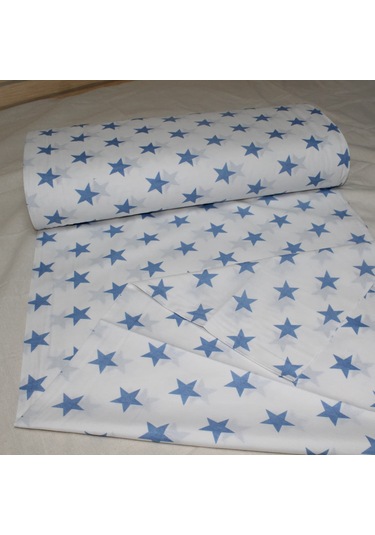 Pamuklu Nevresimlik Kumaş 100 240 Cm Mavi Yıldız Desenli Metrelik Çarşaf Yastık Ev Tekstil Kumaşı Mavi