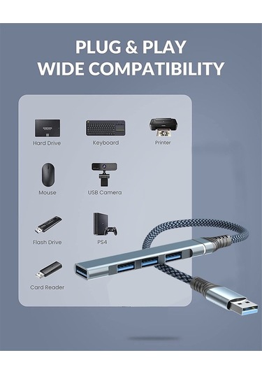 Fastbuy Usb 3.0 4 Port Hub - Type-c Girişli, 5gbps Hızlı, Taşınabilir Dizüstü Bilgisayar Genişletici