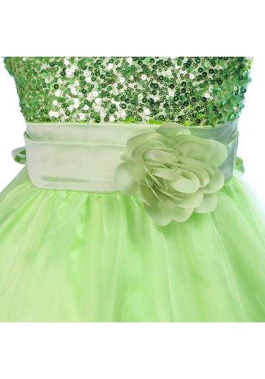 Kız Çocuk Pullu Payetli Abiye Elbise-Yeşil