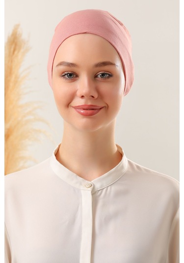 Kadın Tesettür Dikişli Set Bone Pudra 3 Adet Bağlamalı Penye Bone Pudra