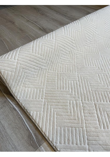 Rölyef Halı Yolluk Krem Kaymaz Taban Makinada Yıkanabilir Salon, Mutfak & Koridor Krem