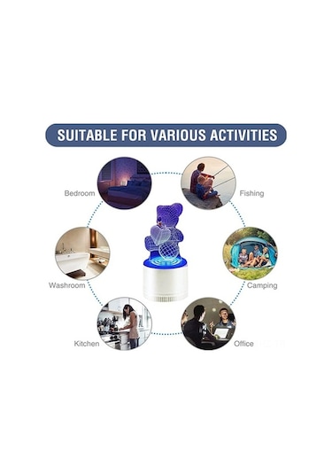 Fortunelane 3d Ayı Desenli Elektrikli Emici Tip Kovucu Işık, Akrilik Pp Malzeme, 3w 1.2m Kablolu, 255g Ağırlık