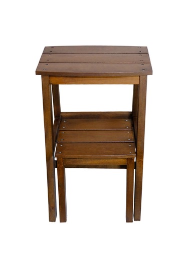 Çok Amaçlı Ahşap Merdiven Tabure 2 Basamaklı - El Yapımı Ceviz
