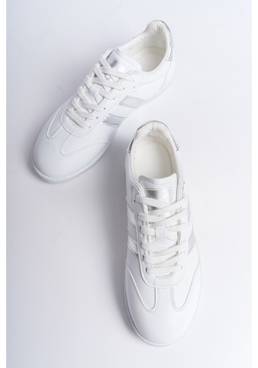 Garantili D30004 Günlük Ortopedik Kadın Sneaker Spor Ayakkabı Beyaz-gümüş