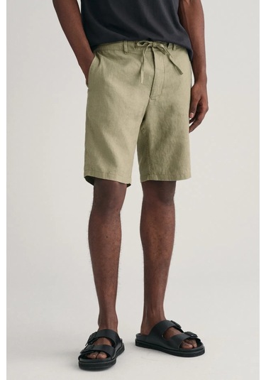 Gant Erkek Relaxed Fit Keten Şort - Yeşil Gri