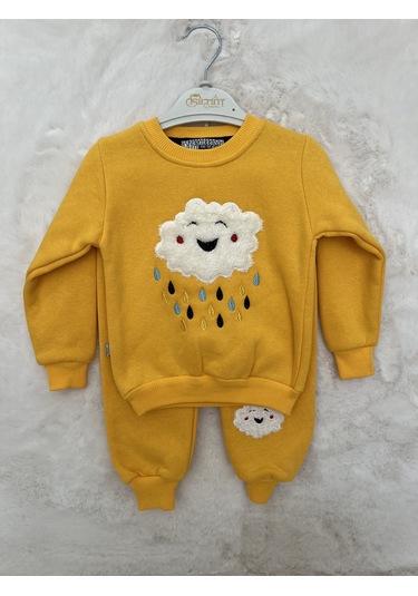 Bulut Desenli Üçiplik İkili Takım sarı