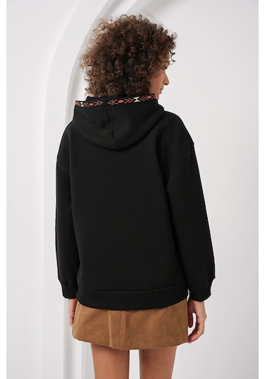 Bigdart 55443 Nakışlı Oversize Sweatshirt - Siyah