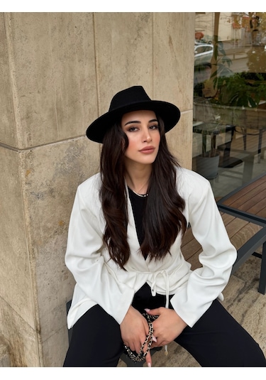 Laluvia Beyaz Bağcıklı Ceket - 9702 Beyaz