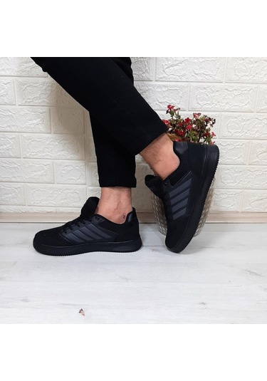 Bestof 074 Siyah-siyah Sneaker Düz Taban Hafif Rahat Spor Çift Ayakkabısı 001