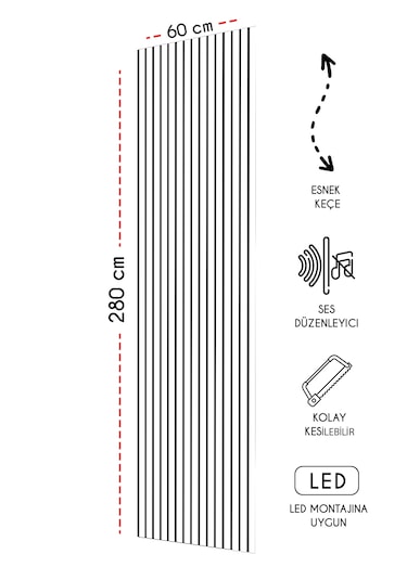 Mdf Akustik Duvar Ve Tavan Kaplama Paneli 60 x 275 CM - Beyaz