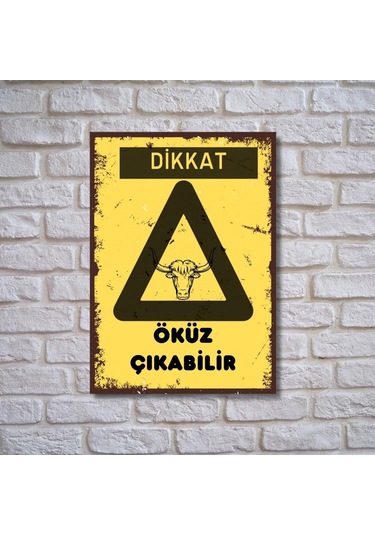 Dikkat Öküz Çıkabilir Retro Ahşap Poster 20 X 28 3463
