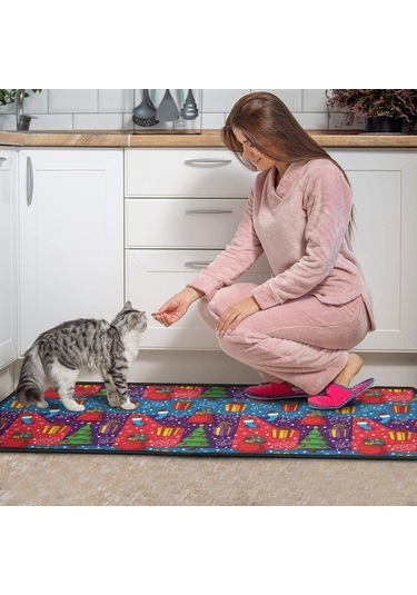 Noel Desenli 2'li Mutfak Matı, Anti-yorgunluk, Yastıklı Ve Kaymaz, Mutfak Ve Ofis İçin Noel Hediye Ağacı