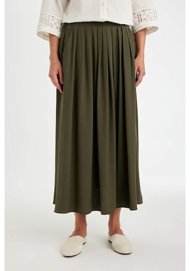 DeFacto A Kesim Basic Düz Belmando Maxi Etek D7672AX24AUKH438 Haki