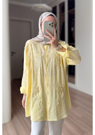 Kahijab Stella Boncuk İşlemeli Gömlek - Sarı