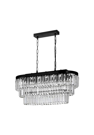 Linsa 70x30 Cm'lik Kristal Cam Taşlı Yemek Masası Üstü Lüks Avize - Mat Siyah Siyah