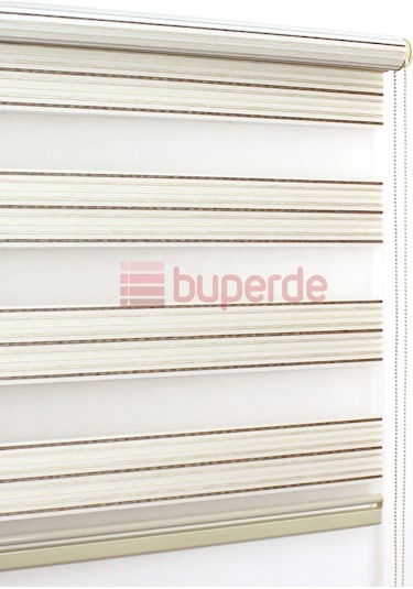 Buperde Krem Kahve Beyaz Renkli Pilise Pliseli Zebra Stor Perde