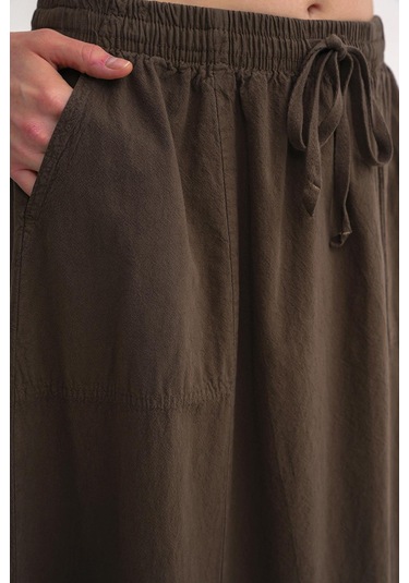 4633 Kadın Yandan Cepli Parçalı Etek Haki Haki