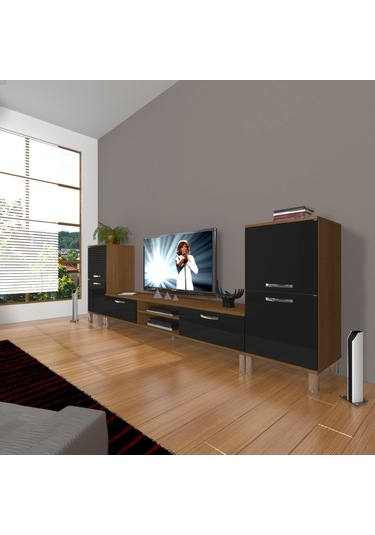 Decoraktiv Eko On2 Slm Dvd Krom Ayaklı Tv Ünitesi Tv Sehpası Ceviz - Siyah
