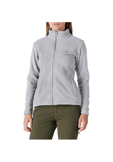Genıus Store Kadın Tam Fermuarlı Kalın Outdoor Polar Ceket Gri
