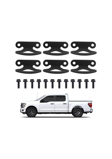 Mufunye Ford F150 2000-2015 Kamyon Yatağı Bağlama Kancaları - Siyah, Dayanıklı Çelik, 6 Adet Set + 12 Vida, Yük Sabitleme Aparatı