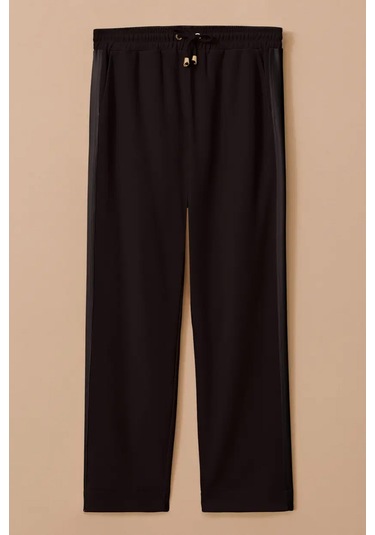 Kadın Büyük Beden Fitilli Bilek Boy Pantolon - Siyah 4358748