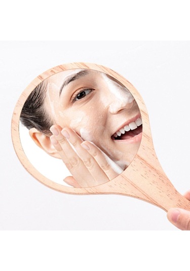 Suntek Ev Seyahat Ahşap Saplı Taşınabilir Ahşap El Makyaj Aynası