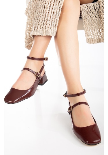 Daxtors D0351 Kadın Arkası Açık Kare Burunlu Baretli Düşük Klasik Topuklu Ayakkabı