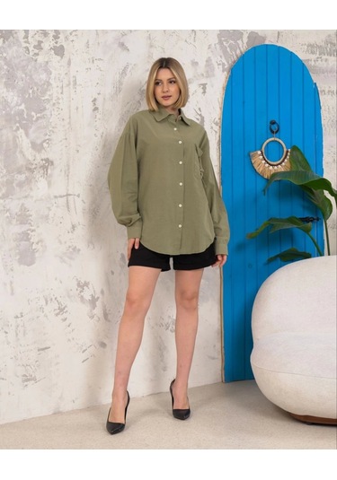 Relax Fit Keten Gömlek Haki S255349 Haki