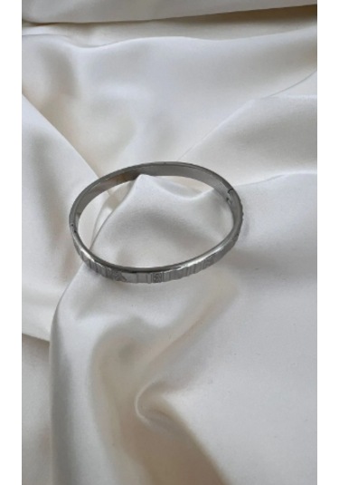 Bb Çelik Desenli Kelepçe Bilezik Gümüş