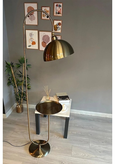 Dimmerli Işığı Ayarlanabilen Işığı Artırılıp Azaltılabilen Eskitme Tepsili Hareketli Başlık Metal Lambader Eskitme