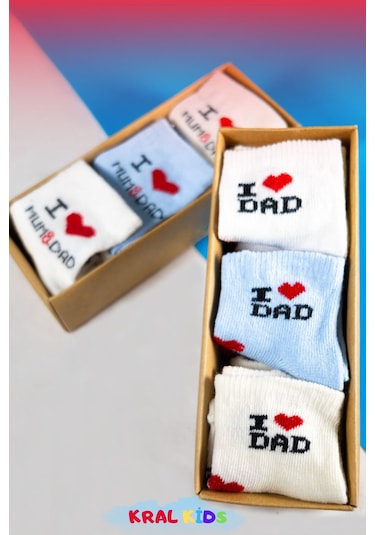 12 Çift Erkek Bebek Çorap Kutulu Patik Boy I Love Mom Dad Desenli, Pamuklu Çok Renkli