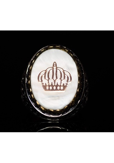 Regal Ve Sembolik Erkek 925 Ayar Gümüş Yüzük - Taç Sembolü Ve Doğal Taşlarla Süslenmiş Gümüş