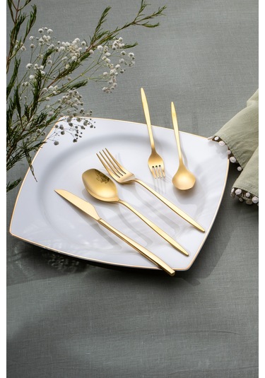 Emsan Alisa 30 Parça 6 Kişilik Parlak Gold Kutulu Çatal Kaşık Bıçak Takımı Gold