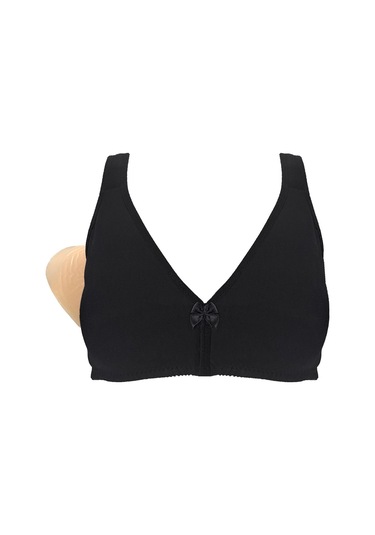 Pamuklu Mikro Penye Protez Sütyen Siyah Siyah