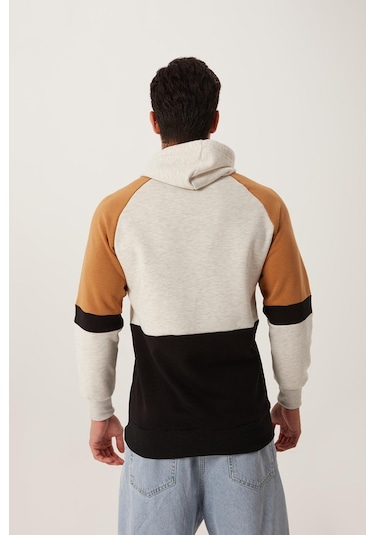 Erkek Parçalı Kapüşonlu 3 İplik Sweatshirt Gri